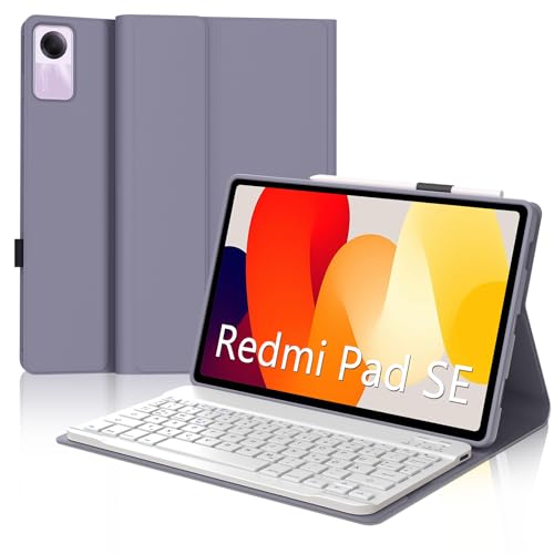 Occtingkind Hülle mit Tastatur für Xiaomi Redmi Pad SE 11 Tablet (2023) Deutsch QWERTZ Layout ohne Beleuchtung mit Elastischer Bandhalterung Leichtes und effizientes Tablet-Zubehör Lavendel