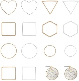 OLYCRAFT 240PCS Brass Hollow Pendant Links, Open Bezel Connectors Square Hexagon Heart Ring Triangle Linking Rings For DIY UV Resin Jewelry Making - Silver & Gold