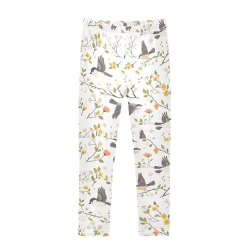 Floral Birds-1 Girls Leggings Soft Stretch Workout Yoga Dance Pants for Kids Casual Tights