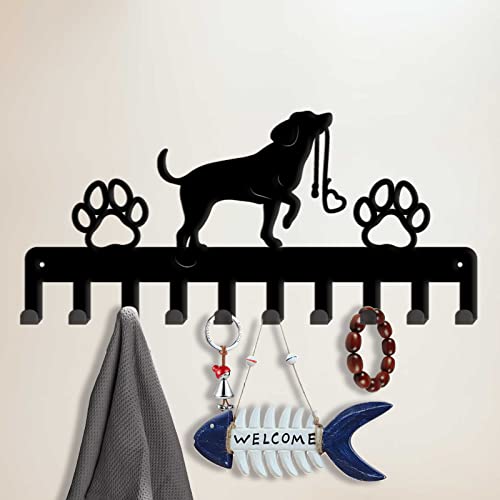 Superdant Dog And Paw Prints Metal Key Holder 10 Hooks Black Iron Wall Mounted Hooks Decorative Hook Organizer Rack For Bag Clothes Key Hanging Wall Decoration #TOP1