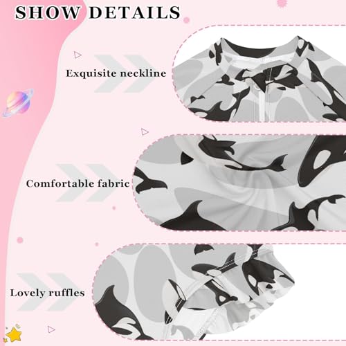 Girls Swimsuits Long Sleeve Bathing Suits Killer Whale UPF 50+ Sun Protection Swimwear 3-12 Years3