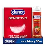 Durex Preservativos Finos Sensitivo Suave 24 condones + Durex Lubricante Fresa 50 ml