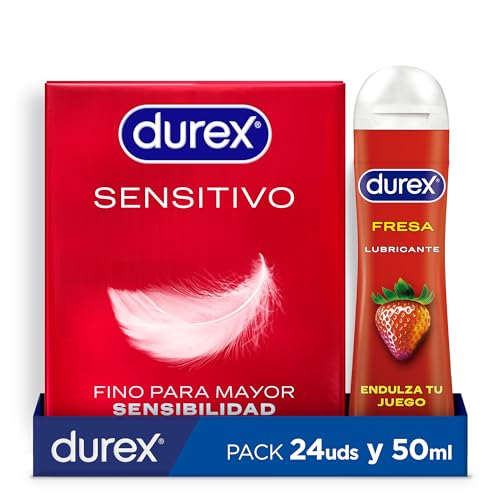 Durex Preservativos Finos Sensitivo Suave 24 condones + Durex Lubricante Fresa 50 ml