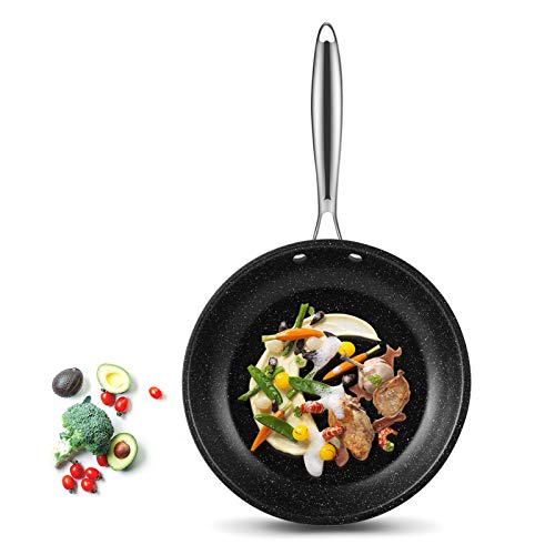 Mr. Right Non-stick Frying Pan 10 Inch with Induction Compatible Bottom,Tri-Ply Stainless Steel Open Skillet Omelette Pan
