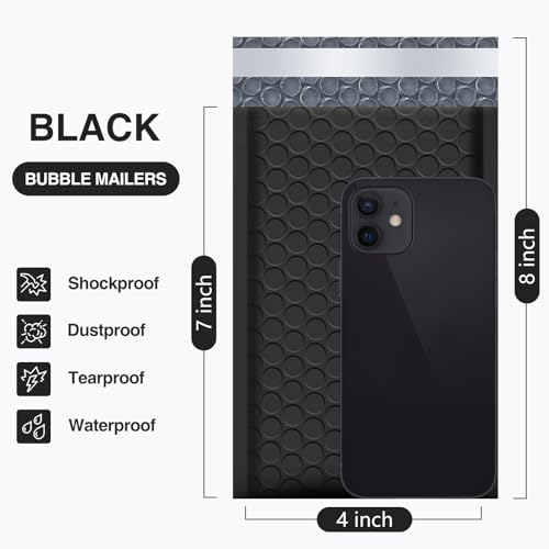 Image of UCGOU Bubble Mailers 4x8 inch Black 50 Pack Usable Size 4x7 inch Padded Envelopes | Opaque Self Seal Adhesive Waterproof Boutique Padded Envelopes for Jewelry Makeup Small Bubble Mailers for Trading Cards #000