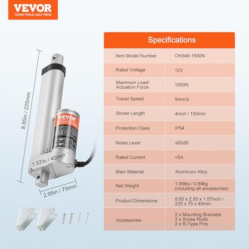 Vevor LINEAR ACTUATOR 4 INCH 330LBS Linear Actuator 12V, 4 Inch High Load 330Lbs/1500N Linear Actuator, 0.19"/S Linear Motion Actuator thumb #6