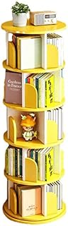 Estantería de Varias Capas, estantería giratoria de 360 Grados con 5 estantes para Dormitorio, Sala de Estar y Oficina en casa, Color Amarillo, 50 x 157 cm