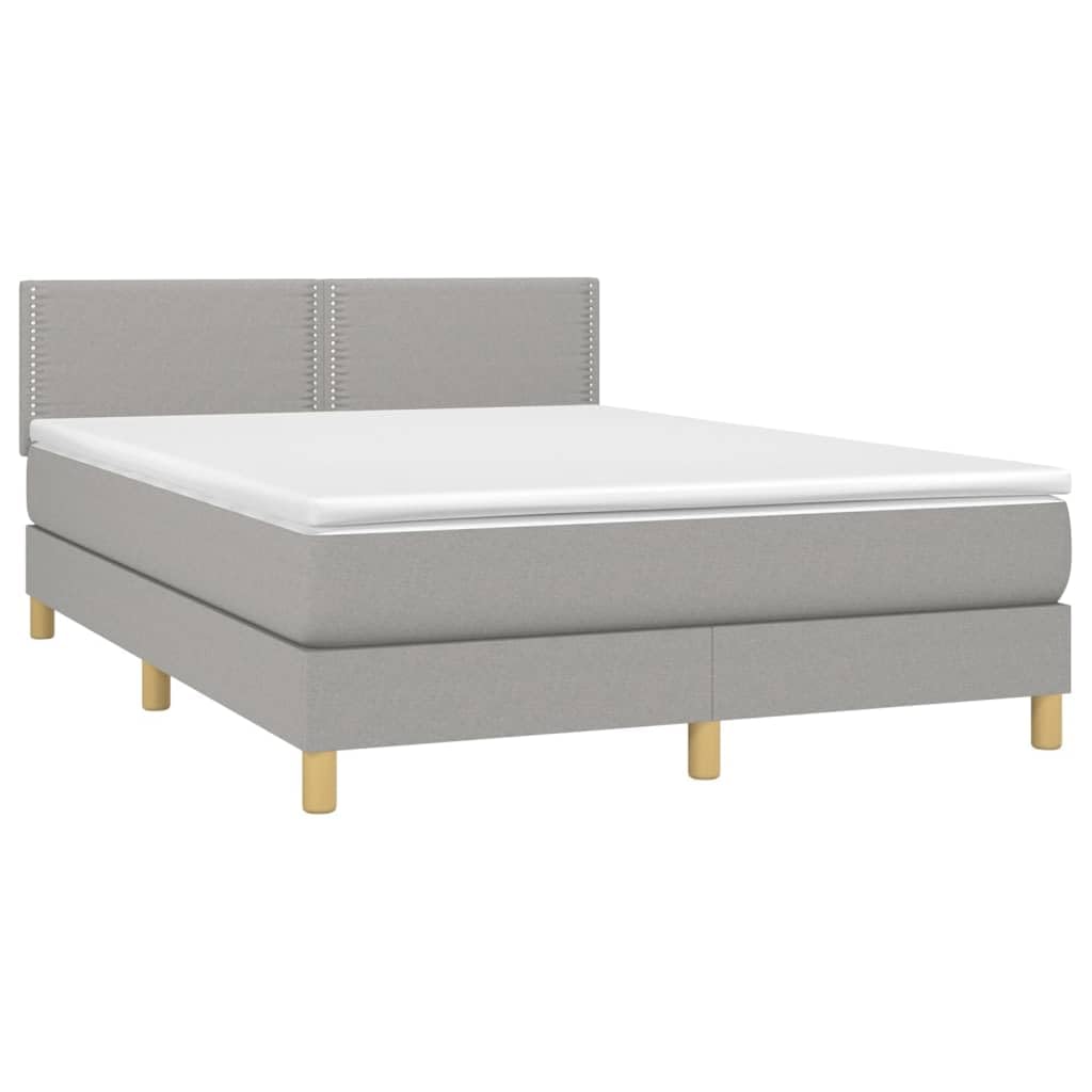 ZEYUAN Sommier tapissier et Matelas et LED Gris Clair 140x190 cm Tissu,Sommier Lattes,Lit avec Sommier Bois,Sommier avec Pieds