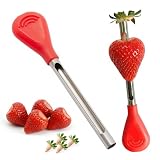 Iconikal 2-Pack Strawberry Huller and Pitter, Stainless Steel Core Remover, 5-inch, Red Handle
