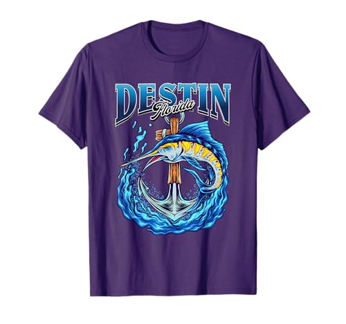 Vintage Marlin Nautical Anchor Destin Florida Fishing T-Shirt