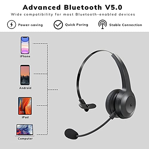 Elevoc Trucker Bluetooth Headset With Microphone Noise Cancelling & Mute Button Telephone Headsets For Pc Cell Phones Wireless On-Ear Headphone With Charge Stand For Zoom Meetings Skype Home Office #TOP3