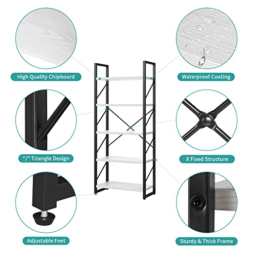Yitahome 5 Tiers Bookshelf, Classically Modern White Bookshelf, Book Rack, Storage Rack Shelves In Living Room/Home/Office, Books Holder Organizer For Books/Movies, White #TOP5