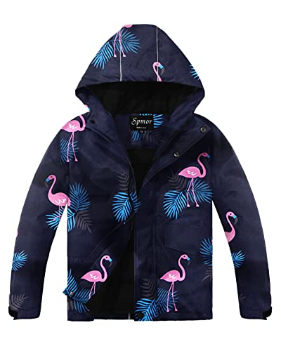 Spmor Boys Girls Waterproof Ski Jacket Hooded Snowboard Coat Windproof Winter Snow Outwear Blue Bird Medium