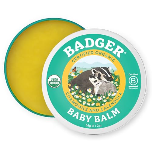 Badger Baby Balm, Organic Calendula Cream, Soothes Diaper Rash, Cradle Cap & Dry Skin, 100% Organic Baby Cream, Pediatrician Tested & Long Lasting, 2 oz Tin