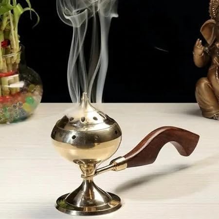 Zap Impex® Brass Incense Burner with Long Wood Handle (Size- 9 Inches)