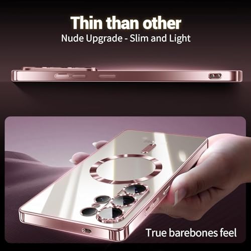 Image of VONZEE Clear Logo Electroplating Transparent Case for Samsung Galaxy S26 Ultra 5G, Magnetic Plating [Support for MagSafe Charger] Electroplate TPU Cover- Rose Gold