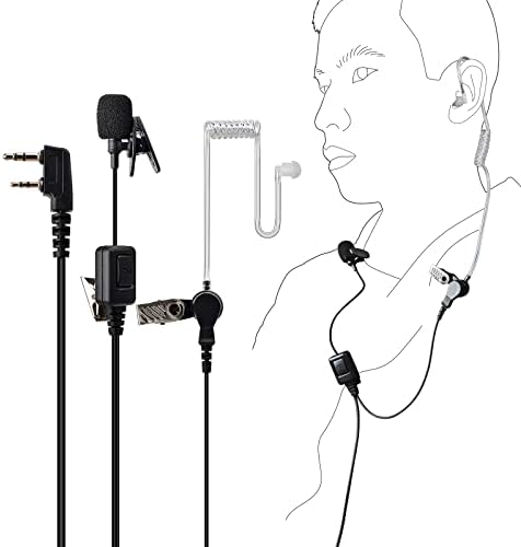 HYSHIKRA Walkie Talkie Earpiece Headset Compatible with Kenwood eSnic Retevis Baofeng UV-5R, Mic/PTT/Wire with Clip, Radio Ear Piece for Security Bodyguard