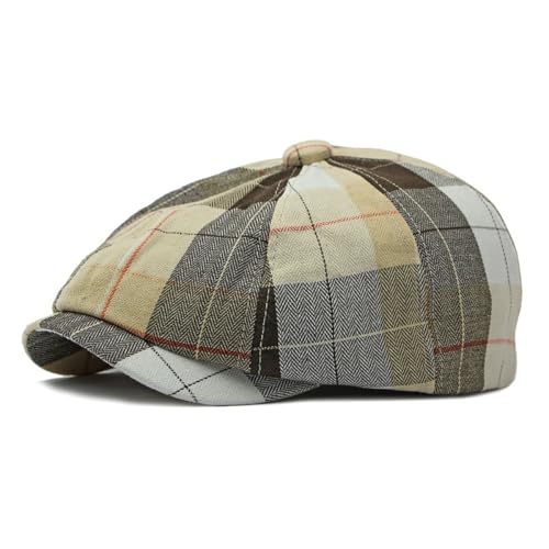 Punctualgood Plaid Newsboy Cap for Men Womens Classic Flat Ivy Cabbie Hat Golf Gatsby Cap Coffee