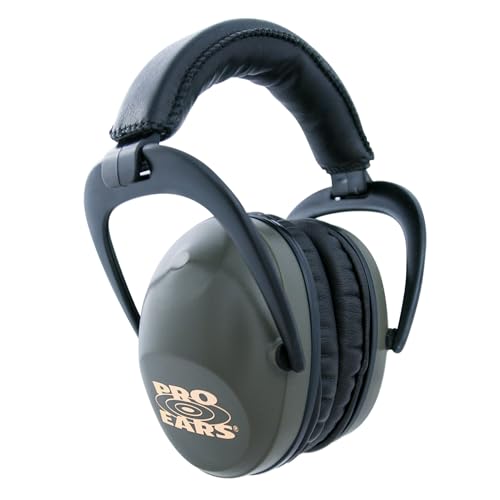 Pro Ears Ultra Sleek Passive Hearing Protection Ear Muffs, Superior Comfort for Long Gun Use, Indoor and Outdoor Range, NRR 26, Made in USA, Adjustable and Padded, Green