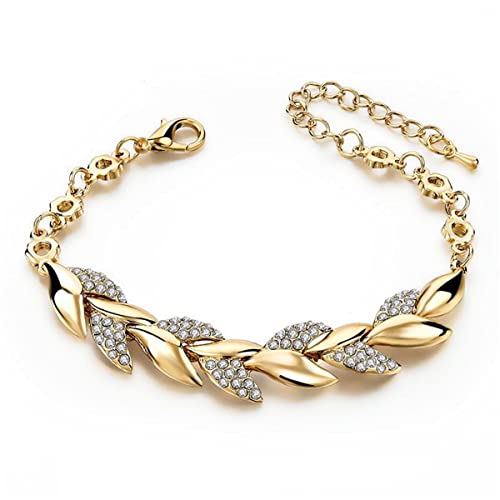 Women Chain Bracelets With Clear Rhinestones Leaf Link Bracelet Hip Hop Jewelry Gift For Grils Daugther Mother Birthday Christmas Valentines Day Creative Jewelry Gifts (Silver) #TOP5