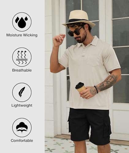 Image of SCODI 5 Pack Mens Pocket Polo Shirts Short Sleeve Golf Casual Work T-Shirt