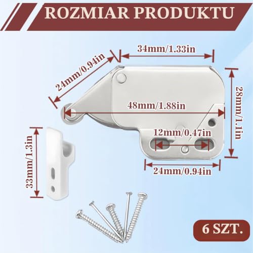 6 szt. Sprężynowy zatrzask do szafek, mini zatrzask, zamek sprężynowy do mebli, takich jak szafki nocne, szafki na dokumenty i drzwi przesuwne