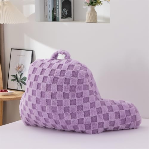Image of Aimuan Reading Pillow Checkered Bed Rest Wedge Backrest Checkerboard Pillow with Arms Back Support for Sitting Up in Bed Cushion Incline Rest Sleeping Snoring Pillow, Purple Large