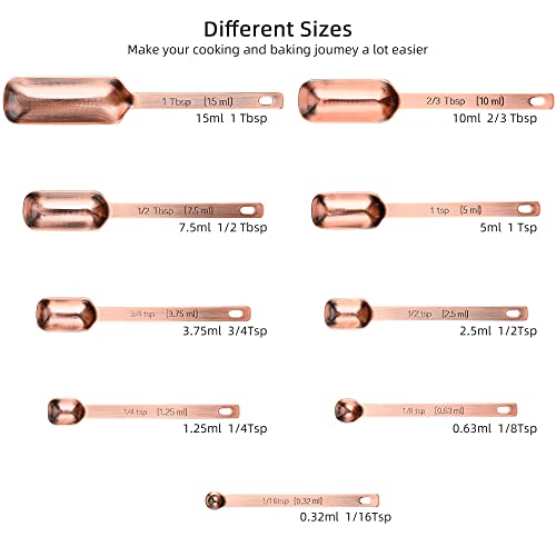 Kalsreui Copper Measuring Cups and Spoons Set 17, Stainless Steel Measuring Cups and Spoons for Dry & Liquid, Metal 7 Measure Cup and 9 Measure Spoon with 1 Leveler for Kitchen & Baking by Kalsreui - Image 5