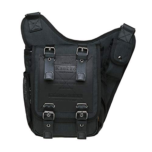 KAUKKO Mochila Vendimia en Casual Bolsa de Mensajero para Hombres  Negro FH03 1
