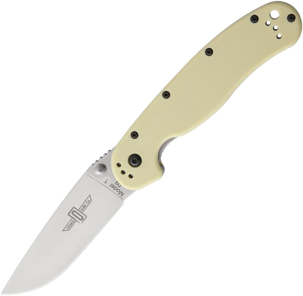 Ontario Knife Company Rat 1 Folding Pocket Knife, Satin AUS-8 Stainless Steel Blade, Tan Handle Liner Lock Knife, Everyday Carry Knife – ON8867TN