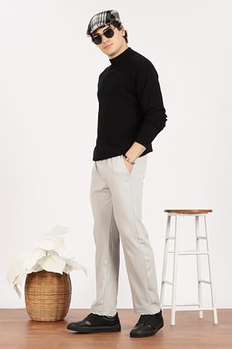 Image of Men's Slim Fit Trouser | Casual Bottoms with Elastic Waist & Drawstring | Soft Stretchable Fabric | Stylish Straight Fit Trousers for Office, Travel & Daily Use