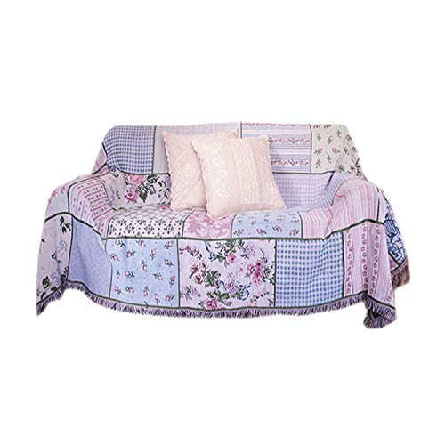 Coperta patchwork in stile country vintage con nappa, reversibile, per poltrona e divano, double face, 180 x 340 cm