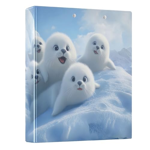 Image of 3 Ring Binder White Seal Lion Nautical 1.5 inch Binders Three Ring Binders with Clipboard Fit 8.5'' x 11'' Paper 3 Interior PVC Clear Pockets for Office Supplies