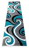 Masada Rugs, Sophia Collection Hand Carved Area Rug Modern Contemporary Turquoise White Grey Black (2 Feet X 7 Feet 3 Inch) Runner