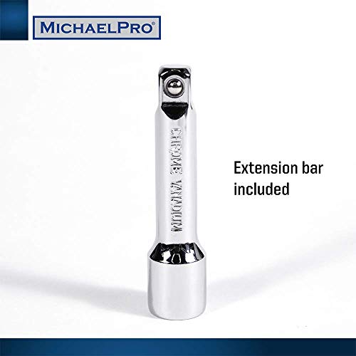 Michaelpro Mp001001 3/8 Inch Drive Socket Wrench Set, 20-Piece, 12-Point Socket In Sae & Metric Size-With Reversible And Flexible Low Profile Ratchet Wrench Handle, Extension Bar And Eva Tray , Red #TOP3