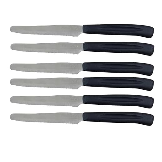 Nirosta Set da 6 Coltelli Lama Seghettata da tavola Punta Tonda 21,5x1,9x1 cm, Set da 6pz, Colore Tortora o Nero, lunghezza lama 10,5 cm Per Carne e Pizza