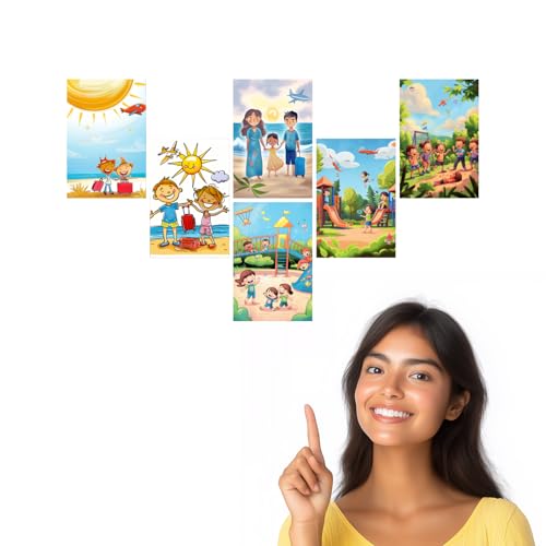 Image of SiddArtify Happy Kids Summer Vacation - Playground Art Prints Set - Set of 2-4x6 Inch - Board (Pack of 6) - Sticker (Pack of 6) Wall Room Decoration art Poster Prints