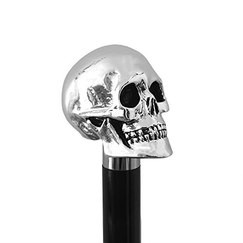 Walking Sticks - Cráneo - Bastón de Paseo Elegante con Empuñadura Cráneo bañada en Plata - Bastón para Boda o Ceremonia - Íntegramente Hecho en Italia