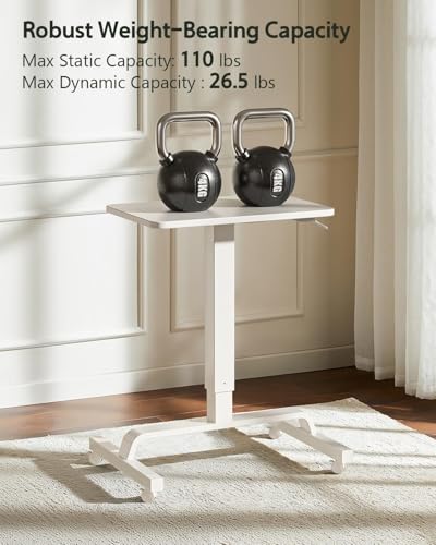 Image of WALKINGDESK Height Adjustable Mobile Standing Desk with 360 Swivel Casters, 29 inch-45 inch Pneumatic Rolling Desk on Wheels, Perfect for Home Office, Bedroom, Living Room, White