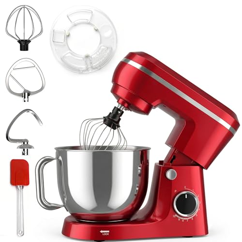 Image of Household Stand Mixer with 6.5 Quart Bowl, Electric Food Mixer 10+p Speeds 660W, Tilt-Head Bread Dough and Cake Mixers with Dough Hook, Whisk, Beater, Splash Guard and Egg Separator (Red)