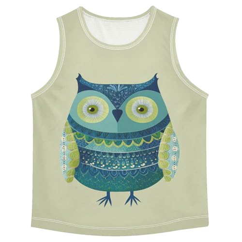Animal Owl Green Boys Tank Tops Toddler Sleeveless Tank Top Undershirts for Summer,3T