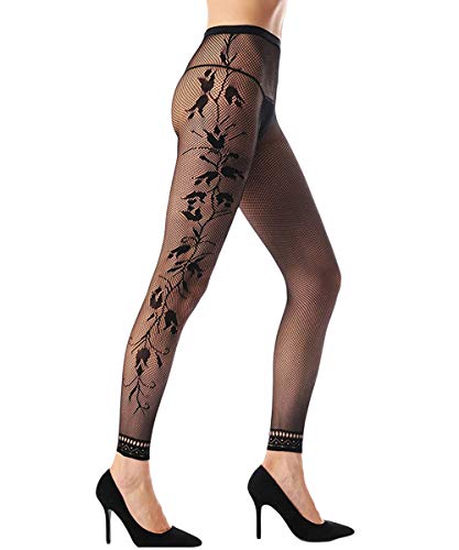 Image of Women High Waist Fishnet Footless Leggings Flower Pattern Footless Tights
