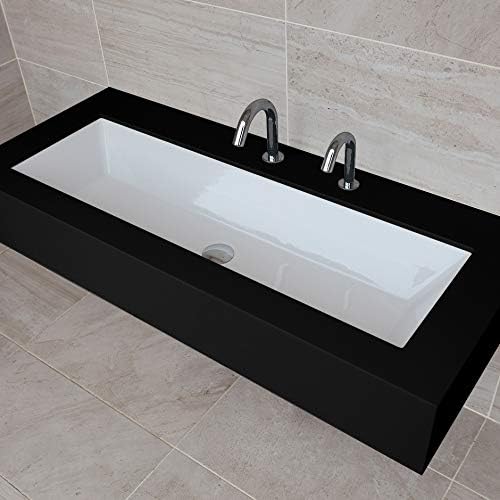 Under-counter or self-rimming porcelain Bathroom Sink with an overflow. W: 35 1/2", D: 13 3/8", H: 6 3/4", White