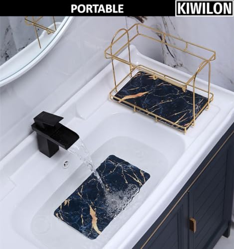 Image of Bathroom Countertop Organizer | Kitchen Organizer Rack | 2 Tier Storage Rack Shelf with Gold Frame & Black Marble Finish Trays (31 * 14 * 25cm)