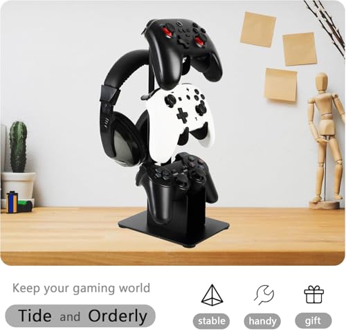 Image of Controller Holder 3 Tier, Controller and Headset Aluminum Stand for Gaming Desk, Stronger Snap-on Construction Hanger for All Universal Gaming PC Accessories