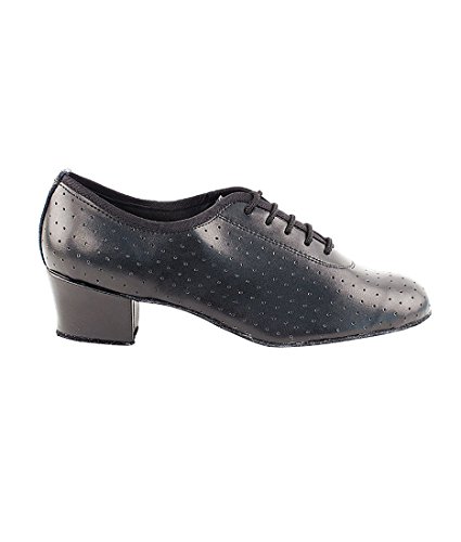 Very Fine Dance Shoes - Ladies Practice, Cuban Low Heel, Waltz Ballroom Dance Shoes - 2001-1.5-inch Heel and Foldable Brush Bundle - Black Perforated Leather - 7.52