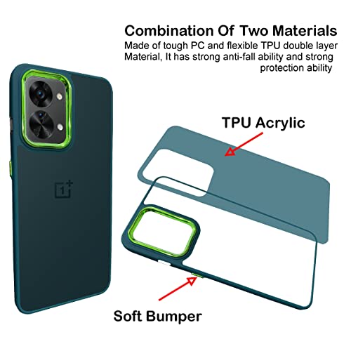 Image of A rtistque Frosted Translucent Back Cover Case for Oneplus Nord 2T 5G | Electroplated Chrome Ring | Raised Camera Edges for Protection | Smooth Sides TPU - Green