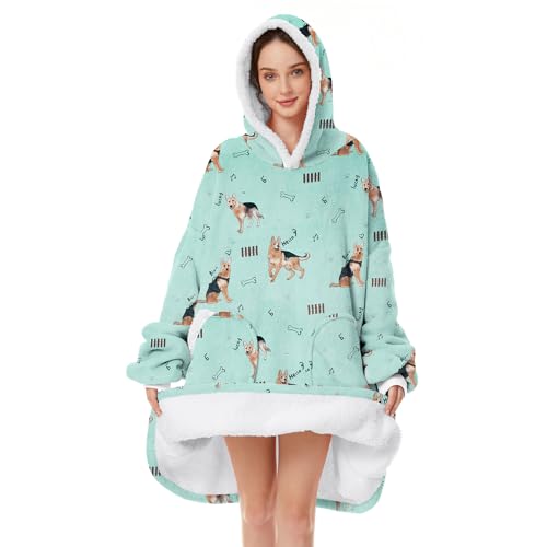 Century Star Wearable Blanket Hoodies for Women Men Sherpa Oversized Giant Thick Cozy Fleece Soft Warm Adult Sweatshirt Hooded Pattern-Shepherd Dog