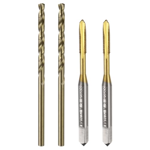 uxcell Metric Tap & Drill Bit Set 2pcs M3 x 0.5 Spiral Point Thread Taps Titanium Coated and 2pcs 2.5mm Twist Drill Bits Roasted Yellow Screw Tapping Threading Tools