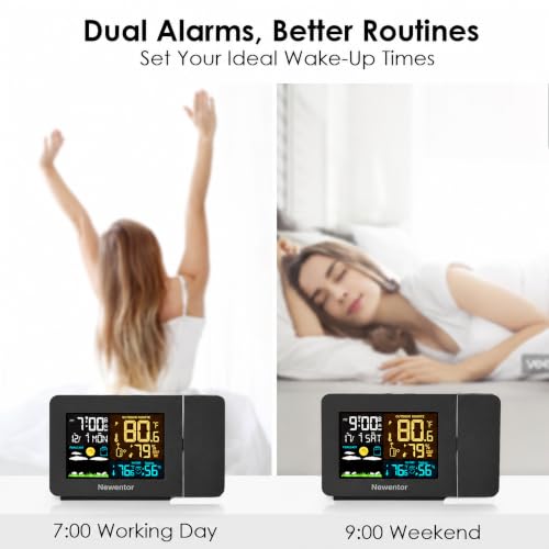 Newentor Projection Alarm Clock, Atomic Clock Weather Station for Bedroom - Image 4
